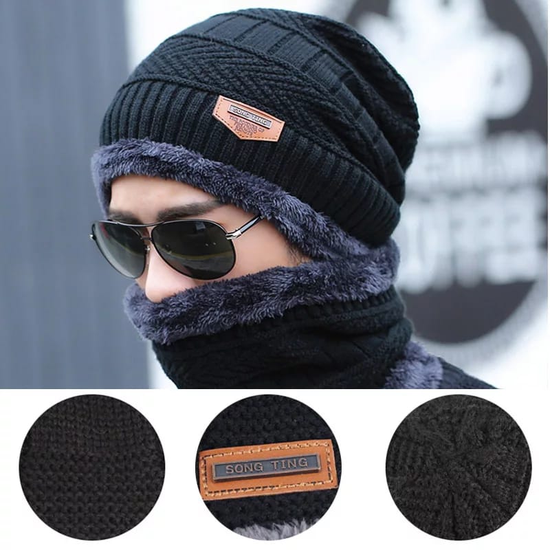 Song Ting Warm Knitted 1 Hat and 1 Neck Warmer Collar